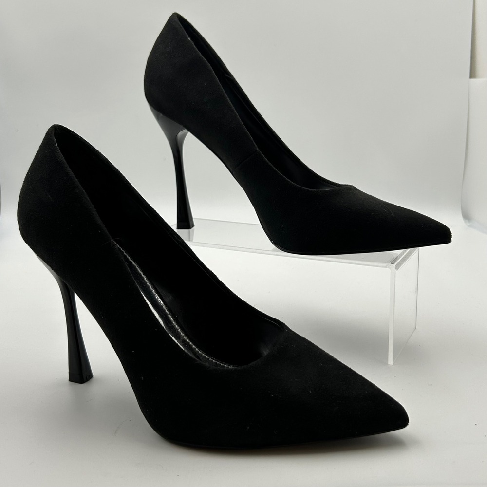Hot Tomato Pumps Womens 9.5W Black Faux Suede Pointed Toeβ Stiletto Office Chic